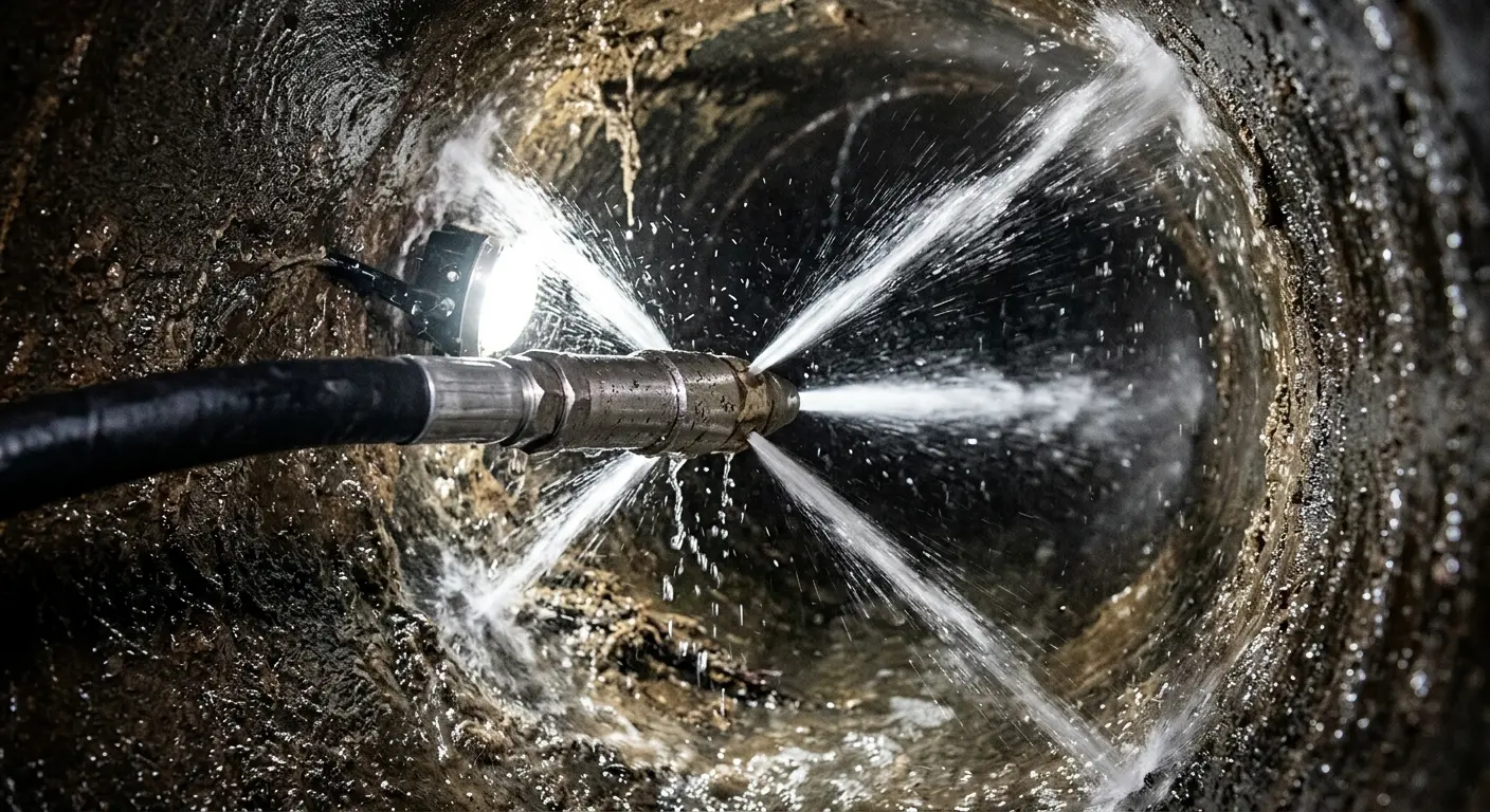 High-pressure hydro jetting nozzle cleaning sewer pipe for Storm Drain Cleaning in Palmdale